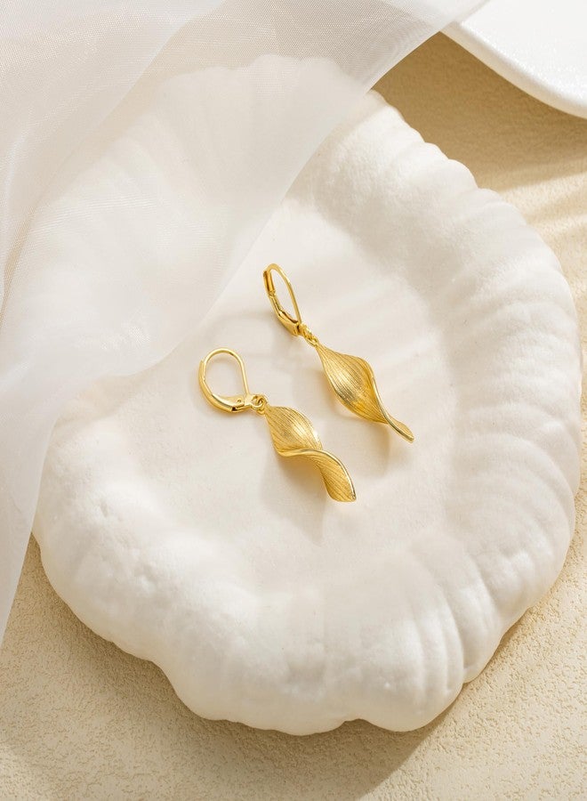 Robaice Gold Dangle Earrings for Women 14K Plated, Lightweight Hypoallergenic Twist Drop Earrings, Trendy Leverback Minimalist Jewelry for Sensitive Ears Vacation Wear, Style A - Image 5